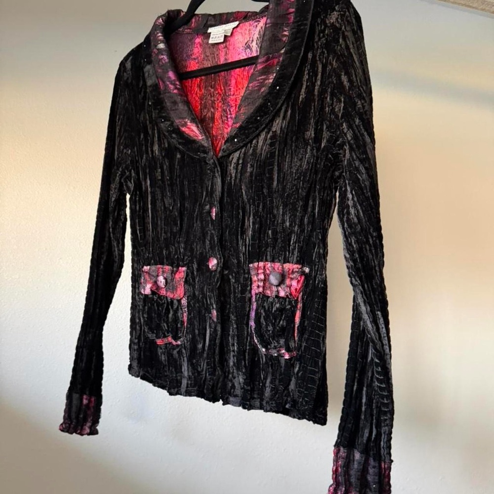 90s vintage Alberto Makali whimsygoth black crushed velvet beaded blazer - Picture 7 of 13